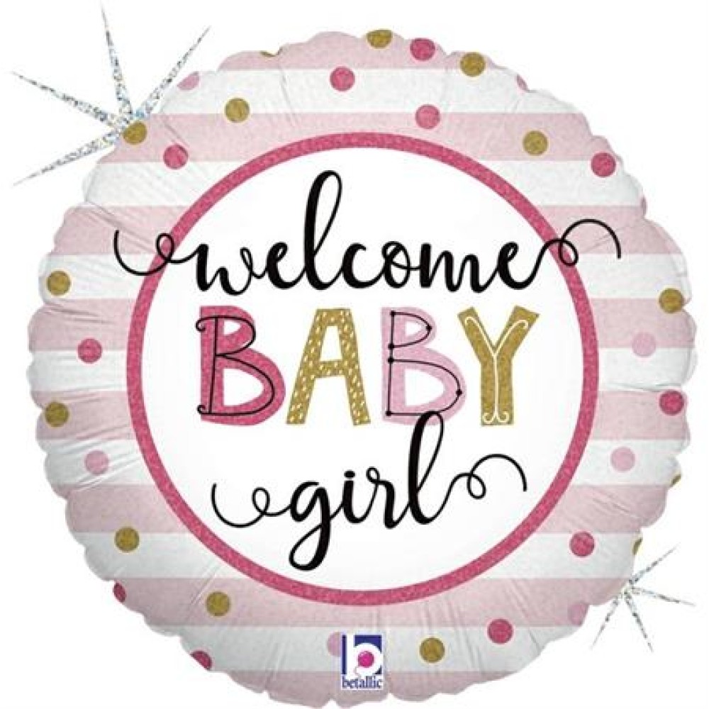 Fooliumist õhupall "WELCOME BABY GIRL", ümmargune