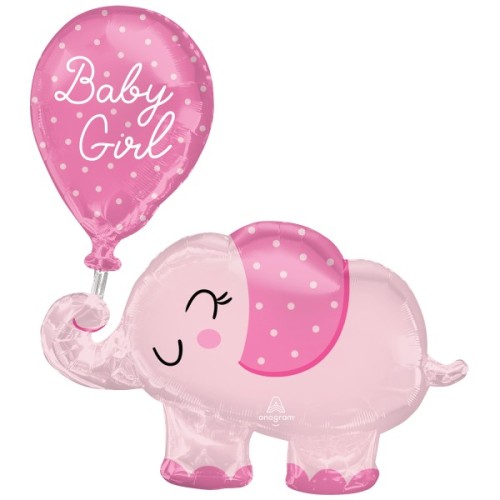 Фольгированный шар «СЛОНИК С ШАРИКОМ BABY GIRL» розовый