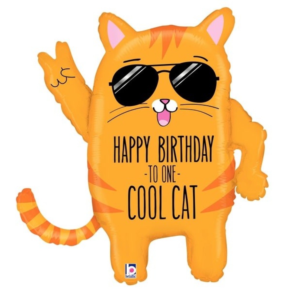 Фольгированный шар кот «HAPPY BIRTHDAY TO ONE COOL CAT»