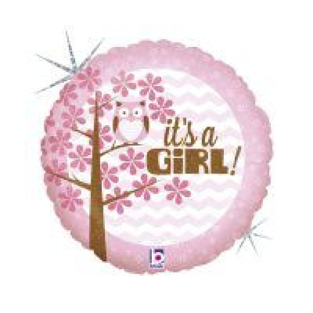 «It's a girl» round, pink, holographic