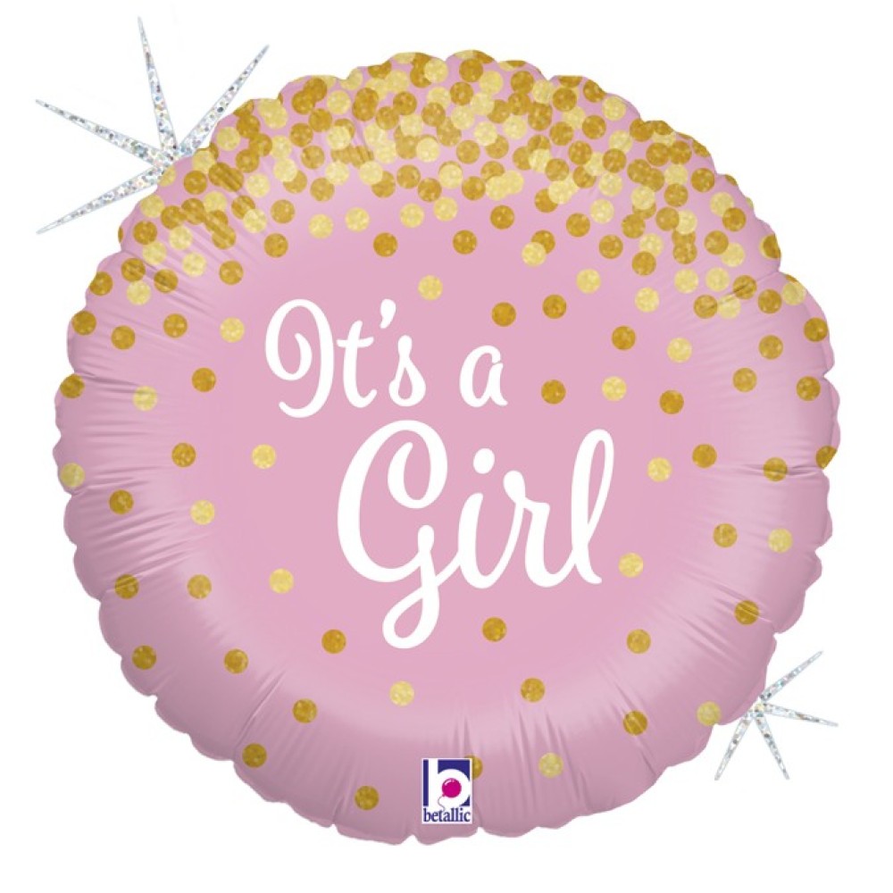 «It's a girl» round, pink, holographic