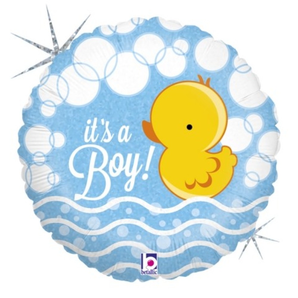 Утка «It's a boy» круглая, голубая, голографическая