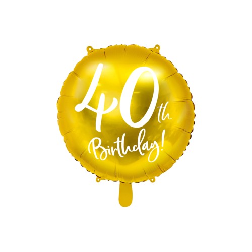 Fooliumist õhupall "40 BIRTHDAY" kuldne, ümmargune