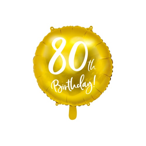 Fooliumist õhupall «80th BIRTHDAY», kuldne, ümmargune
