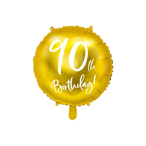 Foil balloon «90th BIRTHDAY», gold, round