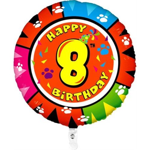 Foil balloon "HAPPY BIRTHDAY 8" round