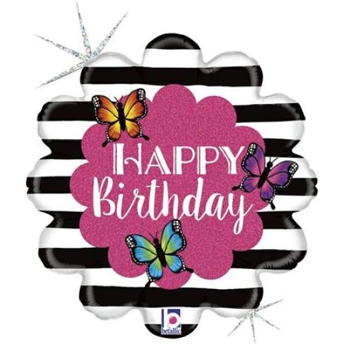 «Happy Birthday» круглый, с бабочками
