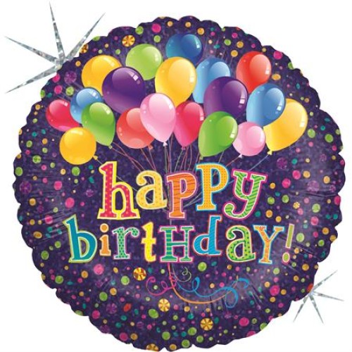 «Happy birthday» воздушные шары, круглый, голографический