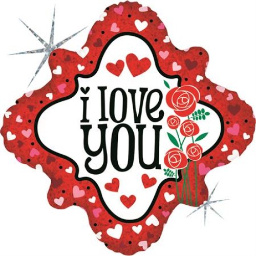 Fooliumist õhupall «I LOVE YOU» lilledega