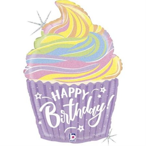 Foil balloon cupcake «HAPPY BIRTHDAY!», multicolor