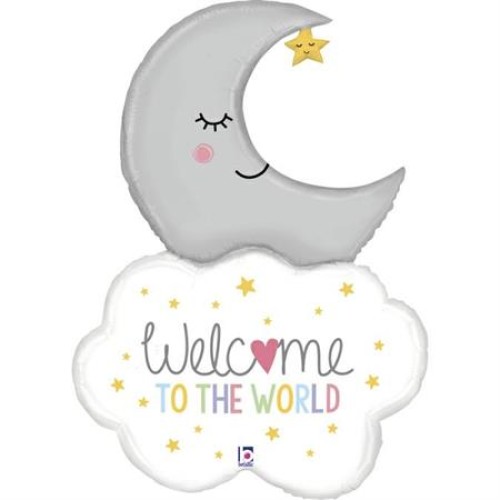 Fooliumist õhupall kuu ja pilveke «WELCOME TO THE WORLD»
