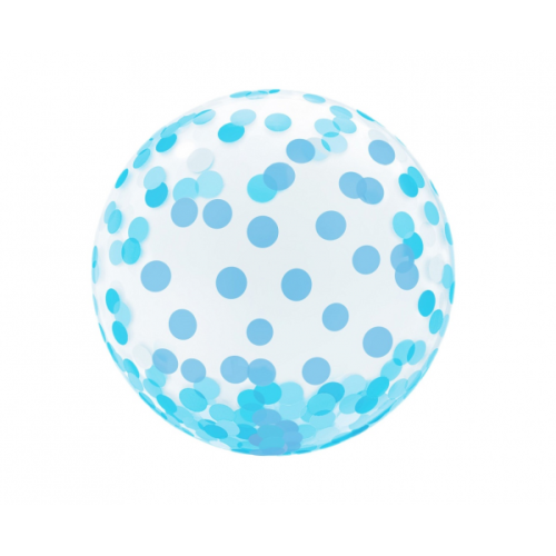 Läbipaistev helesinise konfettiga õhupall