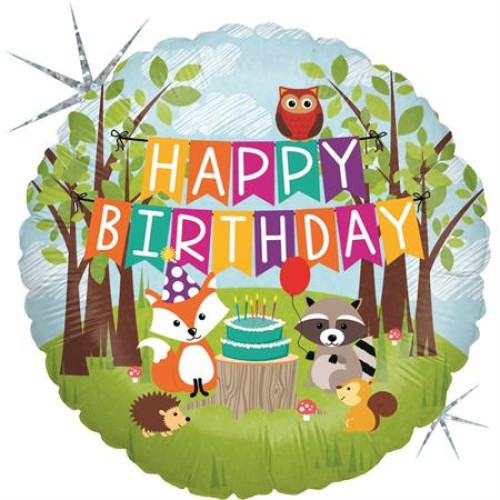Лесные животные «Happy birthday», круглый, голографический