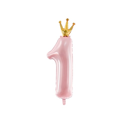 Фольгированный шар "ЦИФРА 1" розовый, с короной
