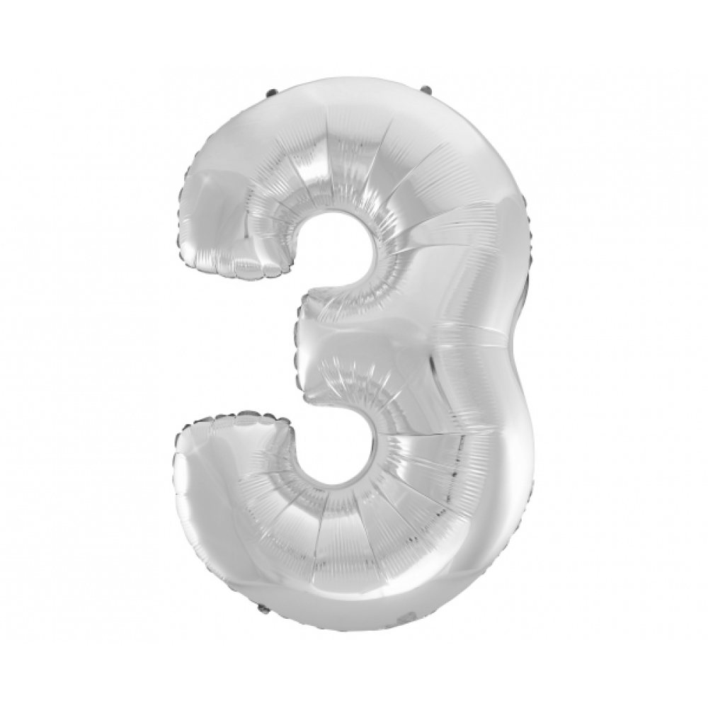 Foil balloon "NUMBER 3" silver