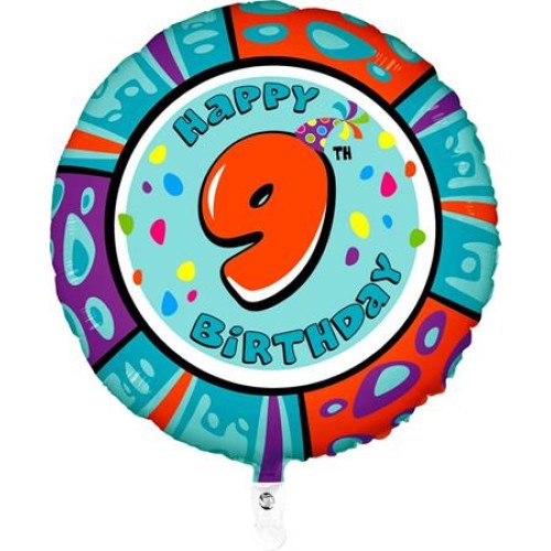 Foil balloon "HAPPY BIRTHDAY 9" round