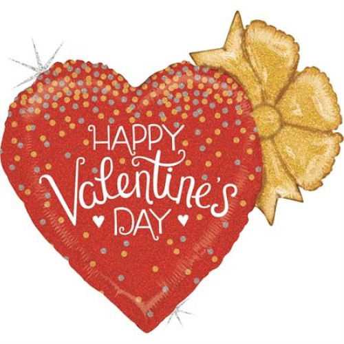  Сердце «Happy Valentine's day» красный, голографический
