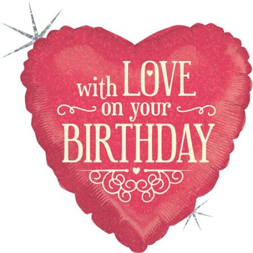 Сердце «With love on your birthday», голографическое, розовое