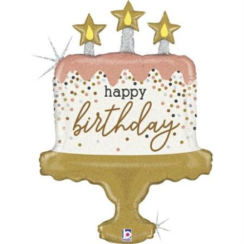 Фольгированный шар торт «HAPPY BIRTHDAY», с конфетти