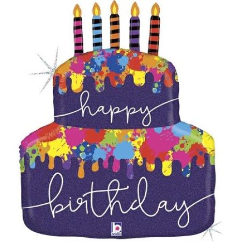 Фольгированный шар торт «HAPPY BIRTHDAY» цветной, голографический