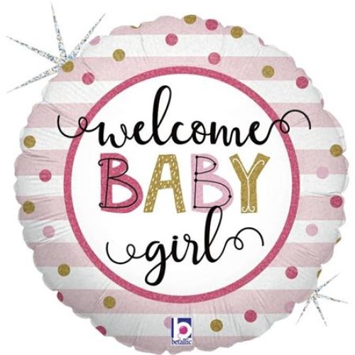 Fooliumist õhupall "WELCOME BABY GIRL", ümmargune