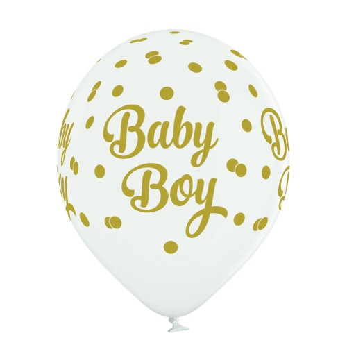Theme latex balloon «Baby Boy» white with dots