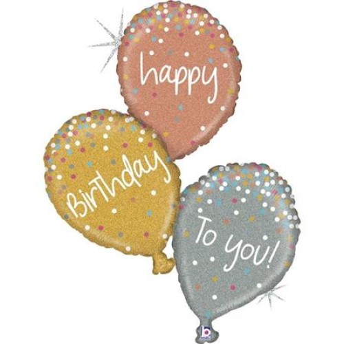  Фольгированный шар трио «HAPPY BIRTHDAY TO YOU!» золотой-серебряный-розовый
