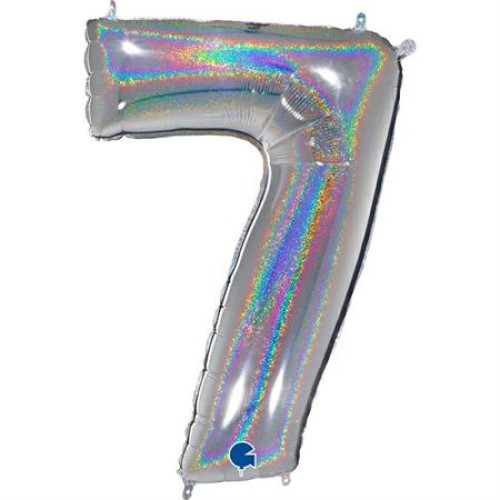 Foil balloon "NUMBER 7" holo glitter silver
