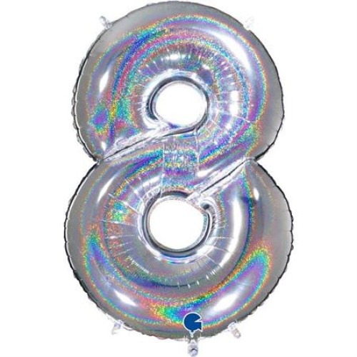 Foil balloon "NUMBER 8" holo glitter silver