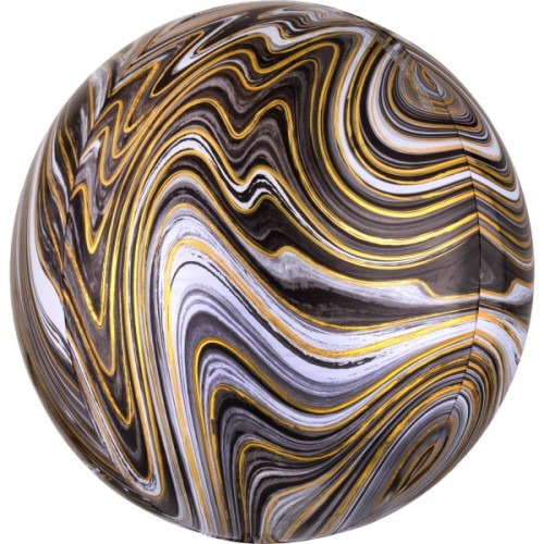 Фольгированный шар «Шар» мрамор - чёрный, белый, золото
