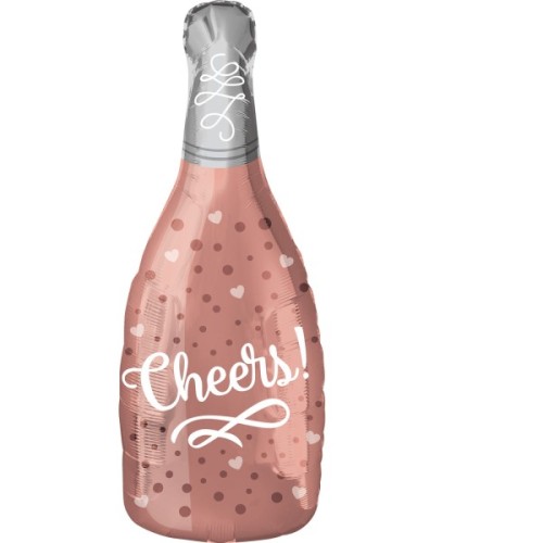 Foil balloon champagne bottle «Cheers!» pink & golden