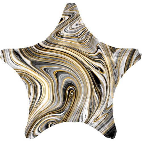 Фольгированный шар «Звезда» мрамор - чёрный, белый, золото