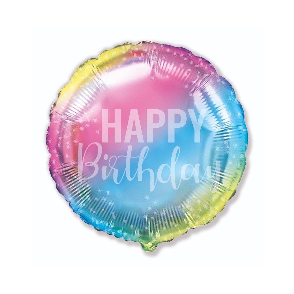 Фольгированный шар «Happy Birthday», радужный, круглый