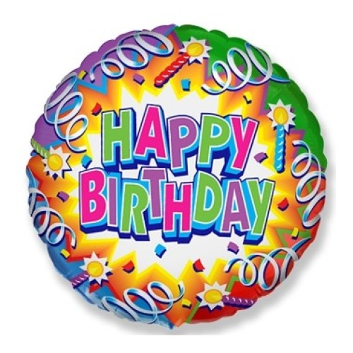 Фольгированный шар «Happy Birthday», круглый, разноцветный