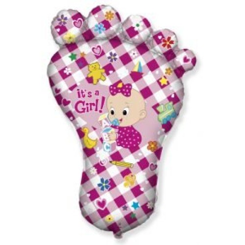 Foil balloon, baby foot «It's a girl», pink