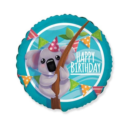 Foil balloon, koala bear «Happy Birthday», round