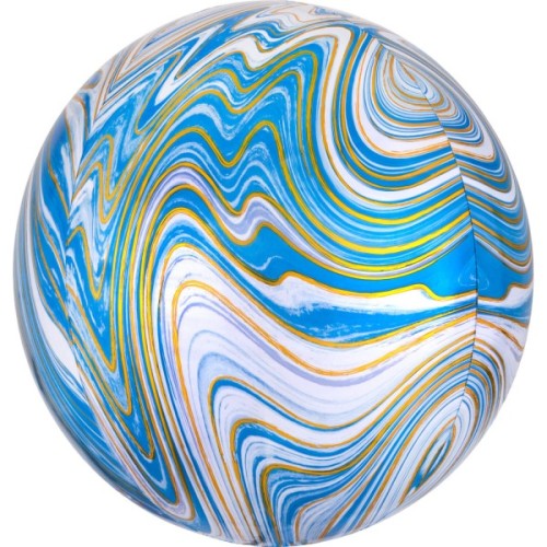 Foil balloon "BALL" marble blu-white-gold