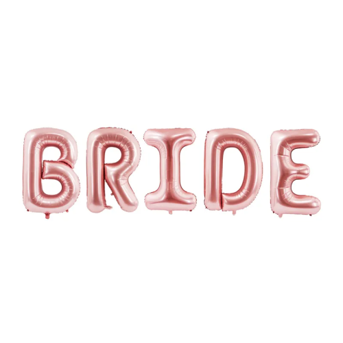 Foil balloons, letters "BRIDE", big, rose gold