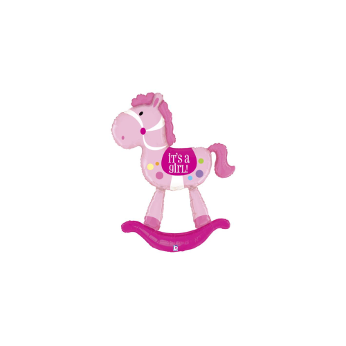 Foil balloon, rocking horse «IT´S A GIRL», pink