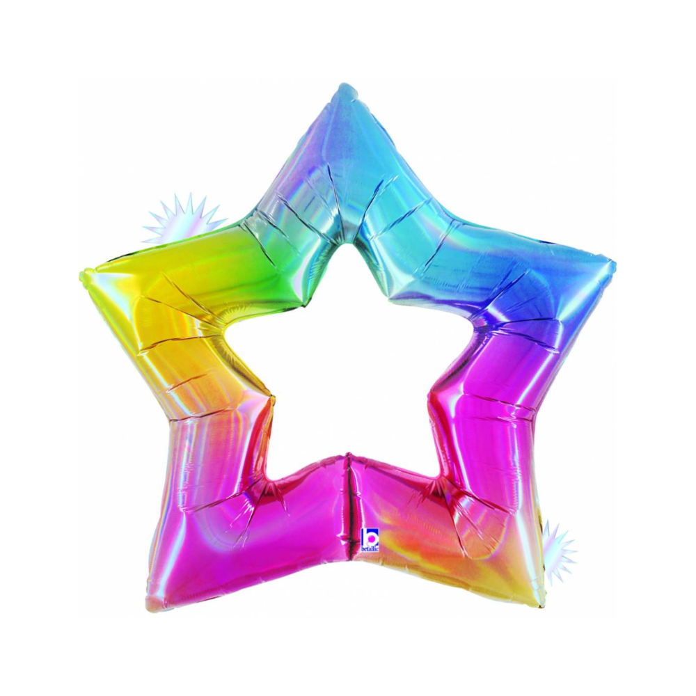 Foil balloon «STAR», with a hole, rainbow