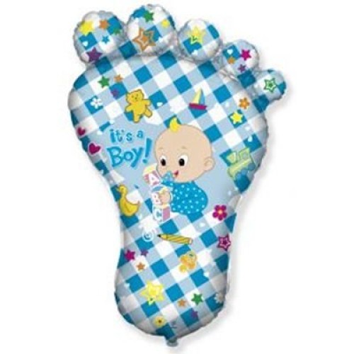 Foil balloon, baby foot «It's a boy», blue
