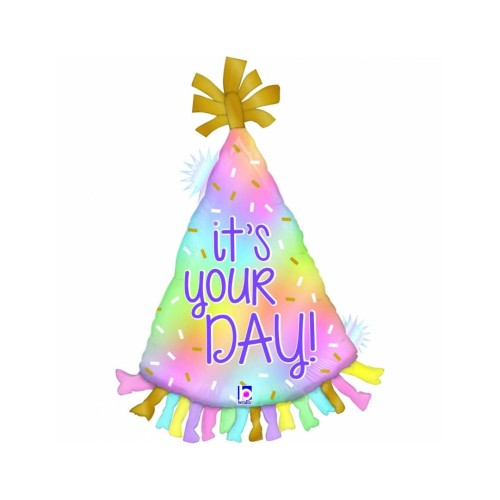 Фольгированный шар праздничный колпак «IT'S YOUR BIRTHDAY», опал