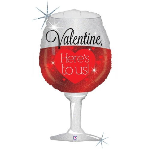 Foil balloon wineglass «VALENTINE, HERE'S TO US!», holographic