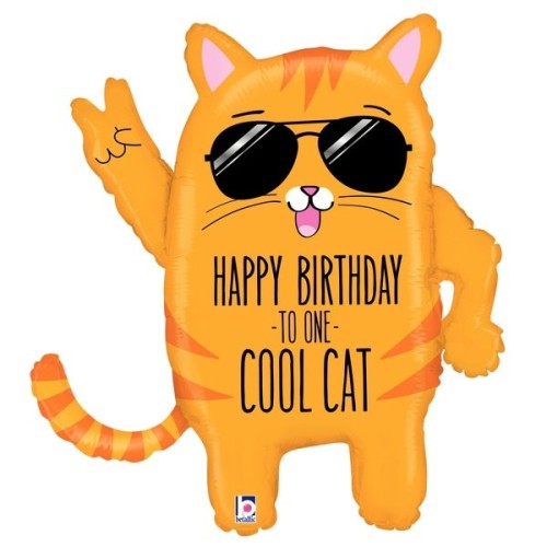 Фольгированный шар кот «HAPPY BIRTHDAY TO ONE COOL CAT»»