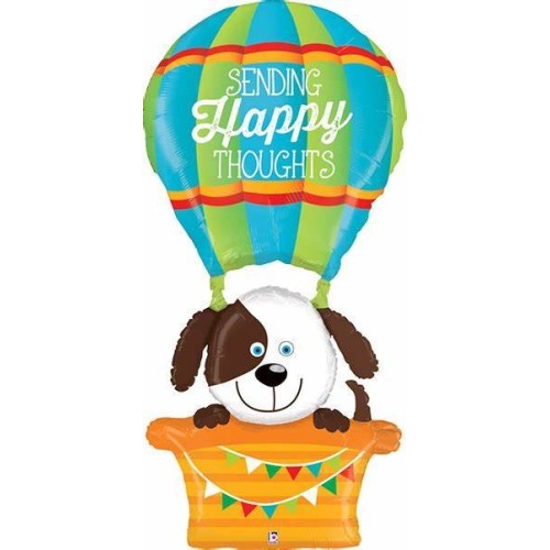 Fooliumist õhupall, koer korvis «SENDING HAPPY THOUGHTS!»