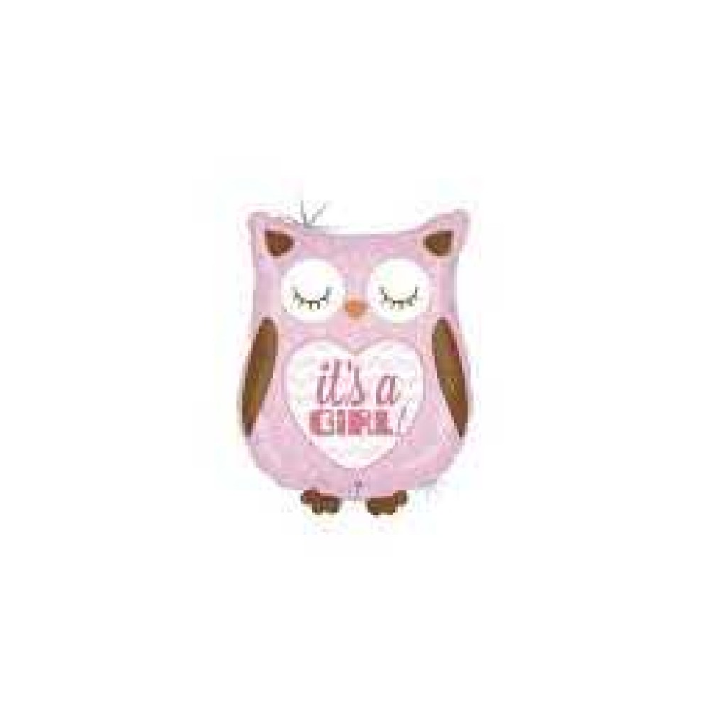 Foil balloon, owl «IT'S A GIRL», holographic