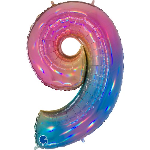 Foil balloon "NUMBER 9" holo glitter rainbow