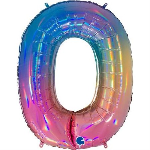 Foil balloon "NUMBER 0" holo glitter rainbow