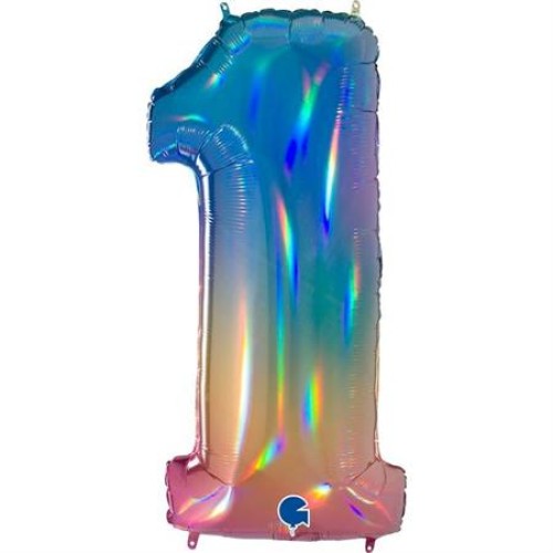Foil balloon "NUMBER 1" holo glitter rainbow