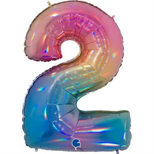 Foil balloon "NUMBER 2" holo glitter rainbow
